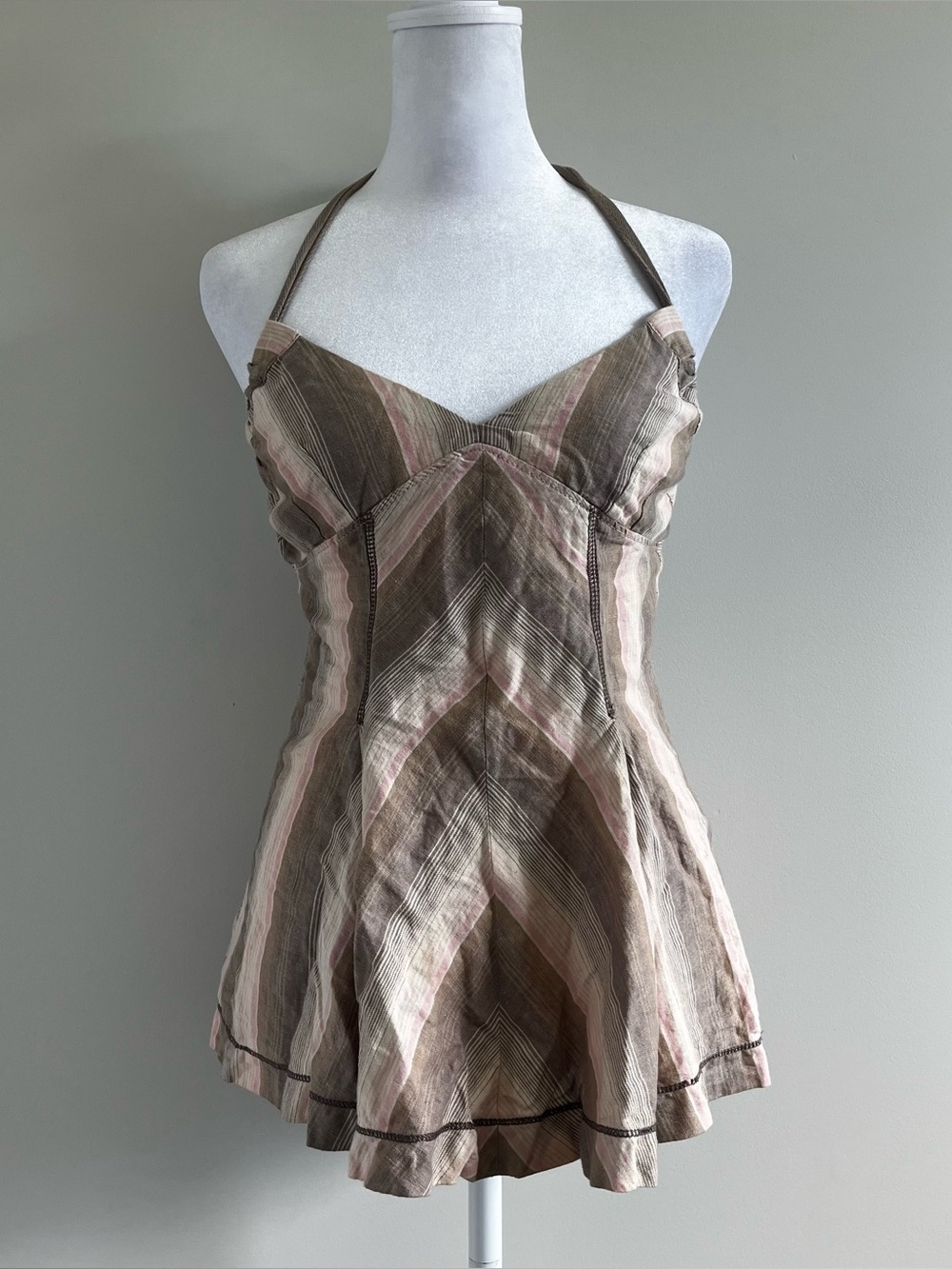 Fire Trap Babydoll Pink and Brown Y2K Halter Neck Top